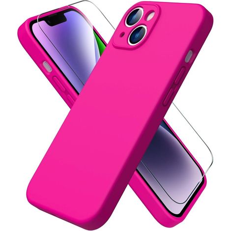 Coque silicone liquide rose pour iPhone 14 (6.1") avec protection écran (1/5)