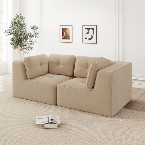 Sofá rinconero modular 208x104x69 cm en tejido beige, ahorro de espacio para salón FloraGrace (1/5)