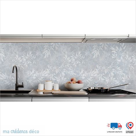 Crédence : Feuillage sur granit - Couleur Bleu pastel - Alu composite - 120 - 60 (1/3)