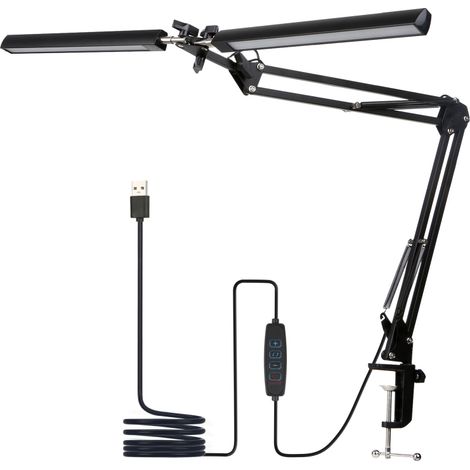 24W 120 LED Gelenkarm-Schreibtischlampe, 3 Farben, 10 Helligkeitsstufen, Klemme, USB, Speicher, verstellbarer Winkel (5V, 2A)