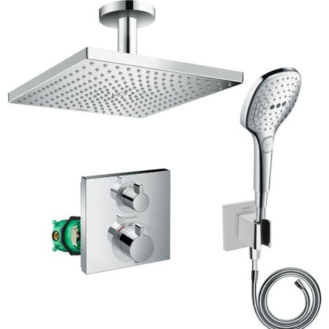 HANSGROHE Conjunto grifo termostático para ducha Ecostat Square + fijación a techo de ducha fija Raindance E 300
