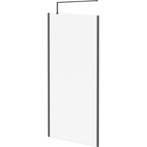 Colore 8mm Clear Glass Gunmetal Grey 1850mm x 1000mm Walk In Shower Screen including Wall Channel with End Profile and Support Bar (1/5)
