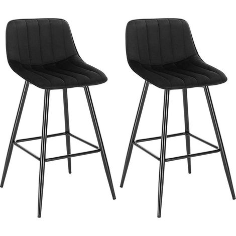 WOLTU Barhocker 2er Set Designer Barstuhl Hocker Tresenhocker Bistrohocker mit Fußstütze Sitzfläche aus Samt Schwarze Beine Schwarz (1/5)