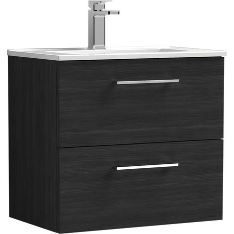 Balterley Contemporary Bathroom 2 Soft Close Drawer & Minimalist Wall Hung Vanity Unit Basin, Charcoal Black, 600mm
