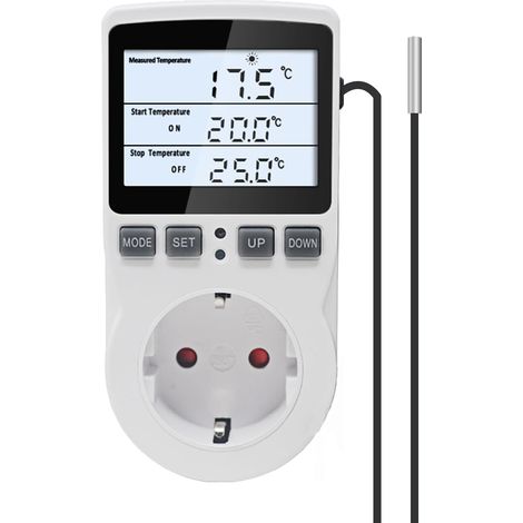 Prise Thermostat Numérique - 1 Unité - LCD Rétroéclairé - Contrôle Température - Incubateur Serre Aquarium - 16A 230V (1/5)