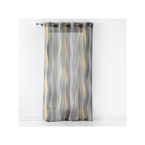 Voilage à Œillets 140 x 240 cm – Imprimé Transfert Ondulys Jaune/Anthracite (1/3)