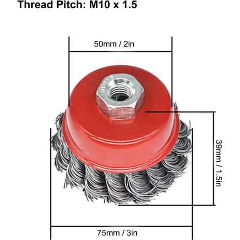 Jeffergarden Lot de 5 brosses métalliques torsadées pour le décapage de la rouille, filetage M10. (1/5)