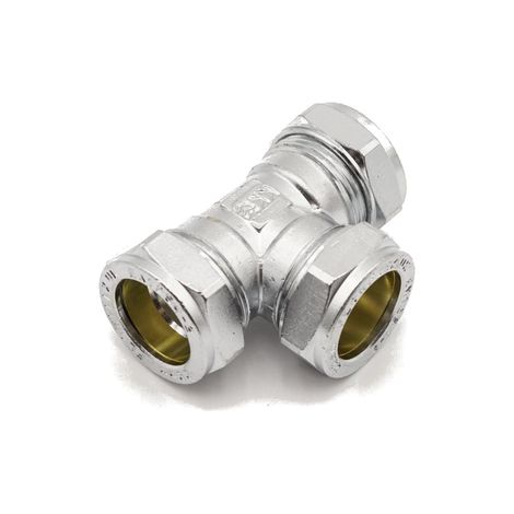 PrimaPlus Chrome Compression Equal Tee 22mm - Premium Brass Fitting (1/2)