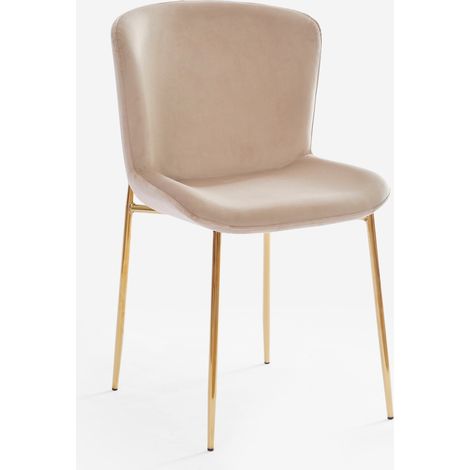 Sedia in tessuto di design per sala da pranzo con gambe dorate Virin - Beige (1/5)