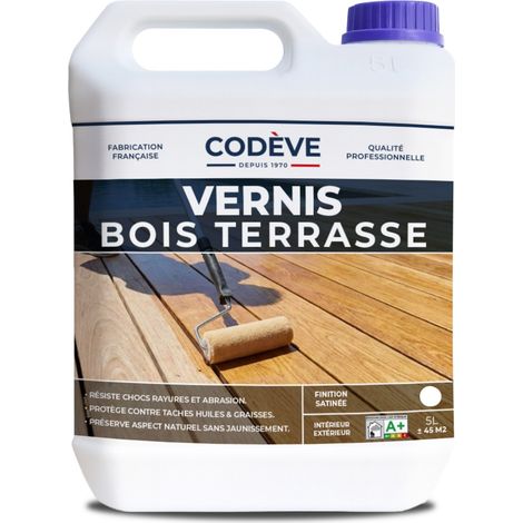 Codève Bois – Vernis lasure extérieure 5 L – Haute résistance aux chocs et rayures – Finition soignée pour bois dur et teck – Application facile et rapide
