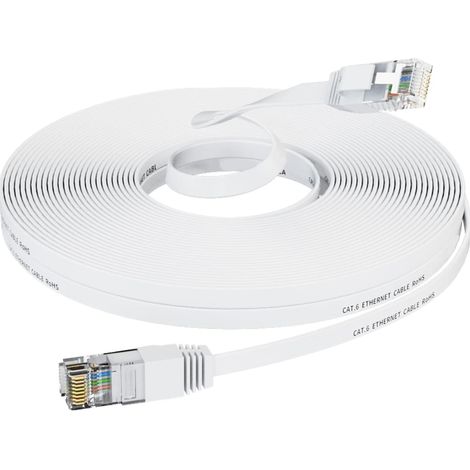 Câble Ethernet long de 30 m, Cat 7, câble Internet plat haut débit, câble réseau blanc 10 Gbit/s 600 MHz, câble RJ45, cordon de brassage LAN blindé de 30 m (1/5)