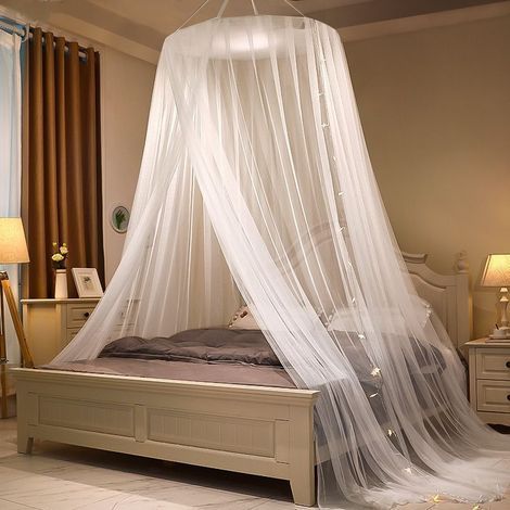Moustiquaire pour lit double king size, rideau de lit à baldaquin, moustiquaire dôme, décoration pour lit double, convient pour berceau de 1,8 × 2 m, lit d'enfant et lit d'adulte (blanc) (1/4)