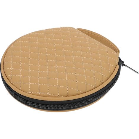 Étui de Rangement pour CD en PU Beige, Motif à Carreaux Brodé, Grosse Capacité, Résistant, pour Voiture et Maison (1/5)