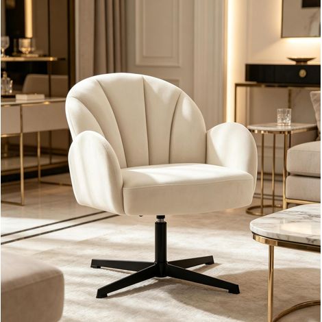 Poltrona girevole 64,5x68x80 cm beige, schienale a conchiglia, base in acciaio nero MEUBLIV (1/5)