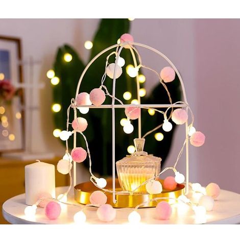 Guirlande lumineuse LED à piles, boules à pompons, boules de Noël rose (d'intérieur) (1/3)