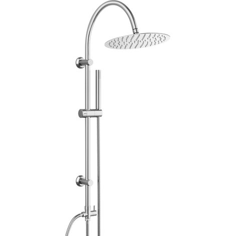 Colonne de Douche en acier inoxydable, Ensemble Douche Murale Salle de Bain sans Robinetterie avec ronde XL Pommeau Douche D25 cm, barre de douche vintage en forme de U, chromée (1/5)