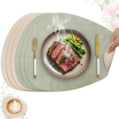 Placemat - Imitation Cuir - Imperméable - Antidérapant Double Face - Ovale - 41 x 33 cm - Lot de 6 (1/5)