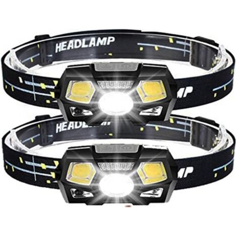 Lot de 2 lampes frontales LED avec détecteur de mouvement, rechargeables par USB, mains libres et étanches, idéales pour le camping et la randonnée, 800 lumens. (1/5)