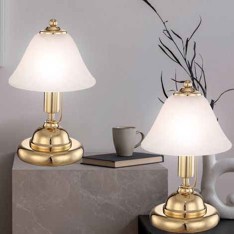 Lampada da tavolo lampada da comodino lampada da scrivania touch anticata, metallo vetro ottone bianco, 1x attacco E14, PxA 17x27 cm, set da 2 (1/5)