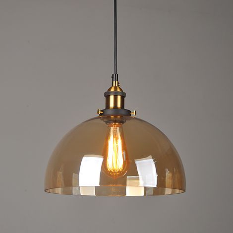 Lampadario a Sospensione Vintage Industriale Lampada a Sospensione Vetro Lampada da Soffitto Diametro 25 cm Ambra