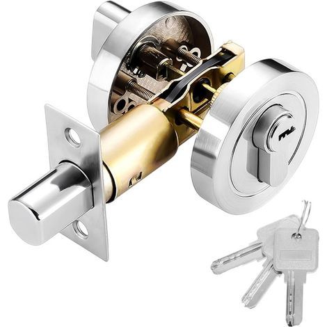 Serrure de porte avec cylindre en acier inoxydable - Serrure sans poignée - Serrure de porte en bois - Verrous de porte modernes avec 2 clés - Verrou à cylindre simple pour couloirs, chambres, (1/5)