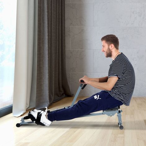 Vogatore HOMCOM con 12 livelli di resistenza regolabile e display LCD per fitness e allenamento di forza in casa, attrezzatura per allenamento indoor