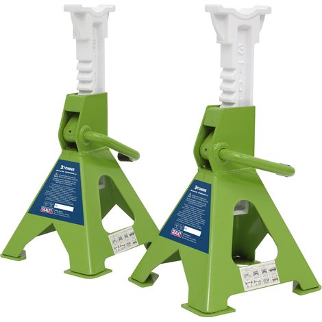 Sealey Axle Stands (Pair) 3 Tonne Capacity per Stand Ratchet Type - Hi-Vis Green VS2003HV