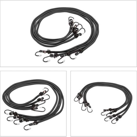 Lot de 24 tendeurs élastiques noir 5 tailles fixations pratiques pour route et camping en caoutchouc noir (1/5)