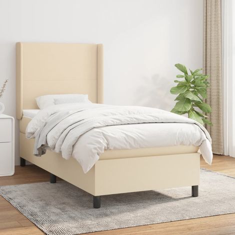 Cama box spring con colchón tela color crema 90x190 cm