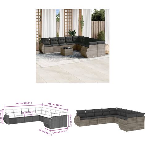 10-tlg. Garten-Sofagarnitur mit Kissen Grau Poly Rattan - Gartenmöbel - Outdoor Möbel - Rattan Gartenset - Lounge Set - Esstischgarnitur - Home & Living (1/3)