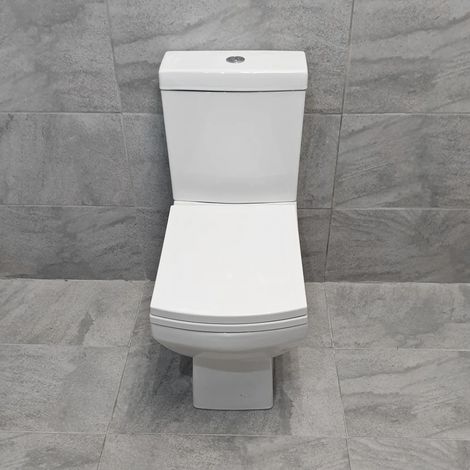 Close Coupled Toilet Square Modern Soft Close Seat WC White Bathroom Amara (1/3)