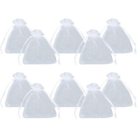 100pcs Pochettes en Organza Blanc 10x12cm Sacs en Organza Transparent avec Cordon de Serrage pour Petits Objets Cadeaux Bijoux Emballage et Organisation (1/5)