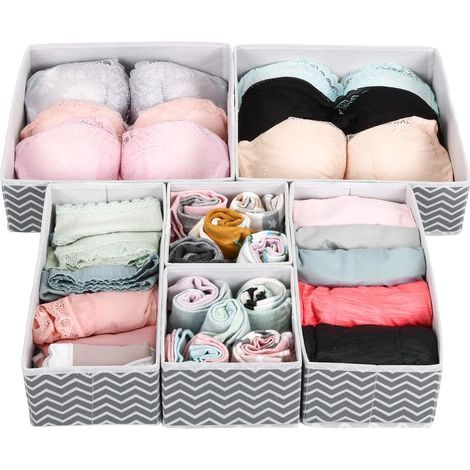 Lot de 6 organiseurs de tiroirs pour sous-vêtements, Boîtes de rangement pliables pour armoire et tiroir de placard, paniers de rangement pour chambre d'enfant, gris- (1/4)