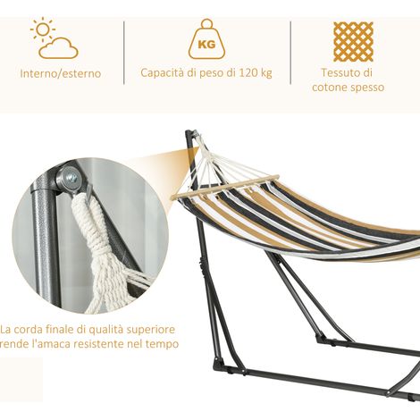 Hamac démontable avec armature en acier, transat en coton gris, cadre pliable pour extérieur ou maison, structure solide et légère (1/5)