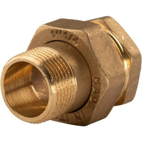 Messing Gewinde-Fitting Verschraubung gerade flachdichtend 1"IG - 1"AG (DN 25) - schwere Ausführung