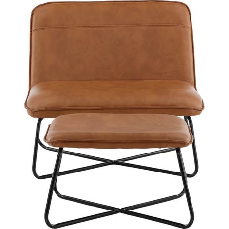 X fauteuil avec repose-pieds simili cuir PU marron. (1/5)