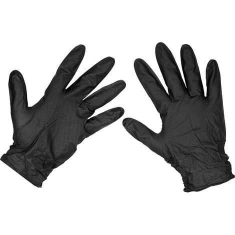Sealey Diamond Grip Extra-Thick Nitrile Powder-Free Gloves, Black, X-Large - Pack of 50 SSP57XL