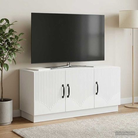 Meuble TV avec rangement et passe-câbles en bois d’ingénierie blanc 99 x 34,5 x 47 cm - PANGIVO (1/5)