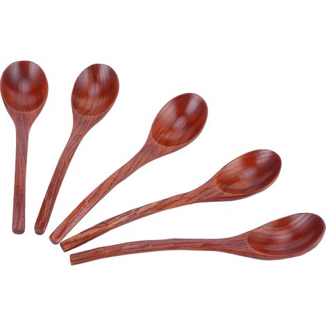 5 cuillères en bois style japonais à long manche pour soupe, ustensiles de cuisine et couverts ménagers.