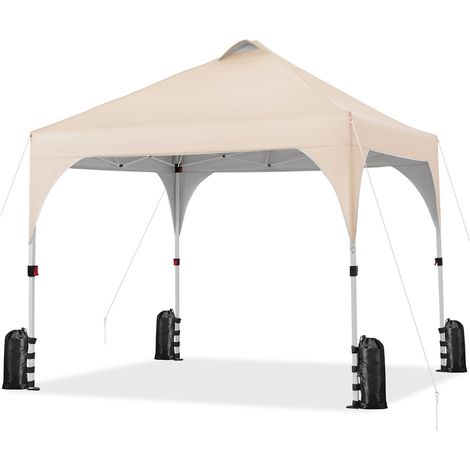 Yaheetech Gazebo da Giardino 3 x 3 M Impermeabile Pieghevole Tendone in Ferro e Tela Oxford con Paletti/Corde per Spiaggia/Uso Commerciale/Patio/Campagna/Veranda Beige (1/5)