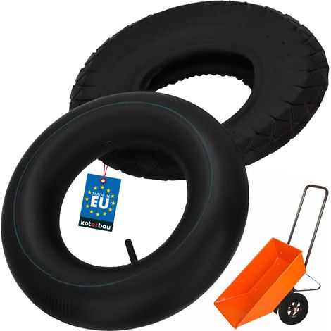 KOTARBAU® Pneu Chambre a Air Brouette - Gomme - Noir - Pneu Brouette - ⌀ 44 cm - 4PR Profil à Blocs - Chambre a Air - ⌀ 35 cm - Résistant - pour Chariot Jardinage (1/5)