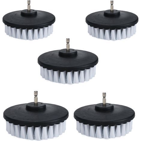Lot de 5 brosses à récurer électriques à poils souples blancs de 10,2 cm pour nettoyer voiture, bateau, siège, tapis, tapisserie d'ameublement et porte de douche (1/4)