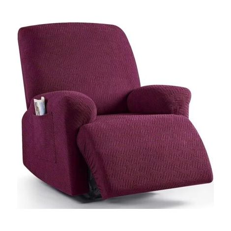Housse stretch universelle bordeaux pour fauteuil inclinable 1 place, en spandex élastique ajustable, protection anti-taches et anti-usure (1/5)