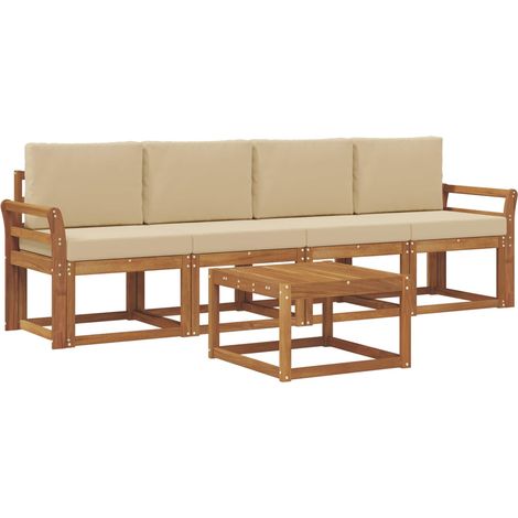 Outdoor Sofa Set with Cushion 5 pcs Natural and Beige vidaXL