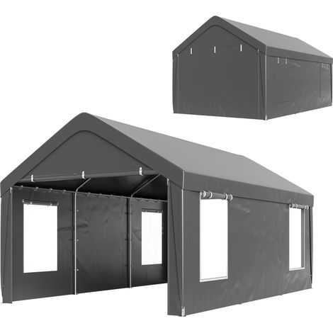 Abri voiture tente 3x6m 2 fenêtres coulissantes 2 portes enroulables 4 fenêtres gris foncé