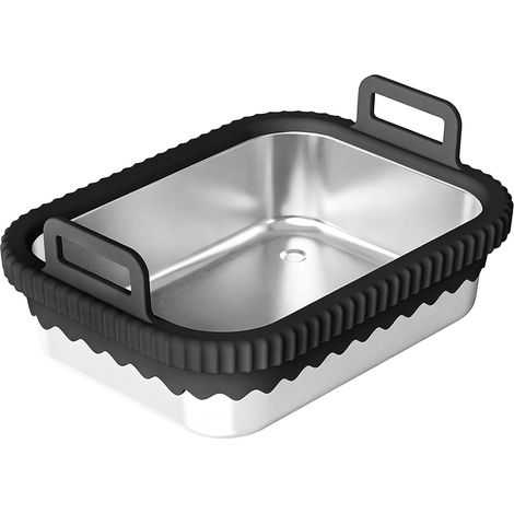 Plat à Four Inox pour AF400EU/DZ401EU/AF500EU, Sans BPA, Plat à Lasagne avec Silicone Amovible, Plateau de Cuisson en Acier Inoxydable, Accessoires Airfryer (Noir) (1/5)