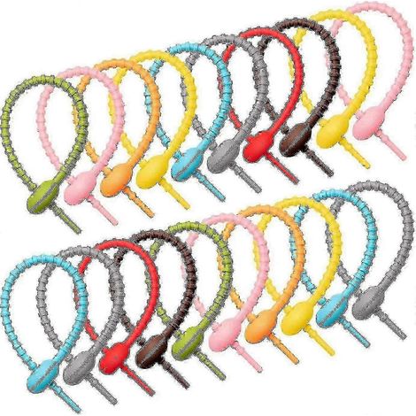 40 attaches en silicone colorées, serre-câbles réutilisables, pinces à pain, attaches torsadées en caoutchouc multi-usages, pinces à sacs en silicone (1/5)