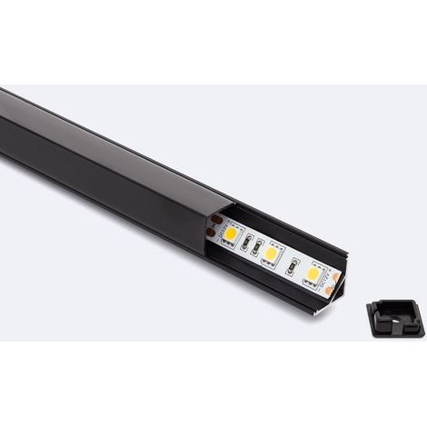 Perfil Aluminio Esquina Triangular 2m para Tira LED hasta 10mm Negro 2 m Negro traslúcido (1/4)