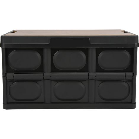 30L Boîte de Rangement Pliante Multifonction Exterieur Epais Amovible Portable avec Panneau Bois pour Extérieur Noir (1/5)