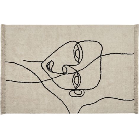 Alfombra de algodón beige claro negro 140 x 200 cm abstracto cara borlas Nuru